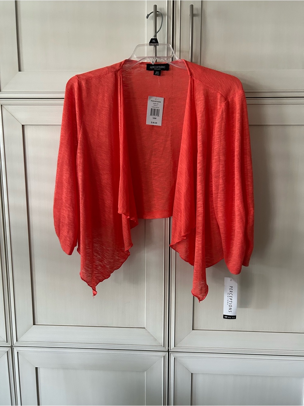 Perceptions Coral Open-Front Draped Shrug